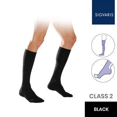 Sigvaris Essential Coton Class 2 Thigh Black Men's Compression Stockings with Open Toe